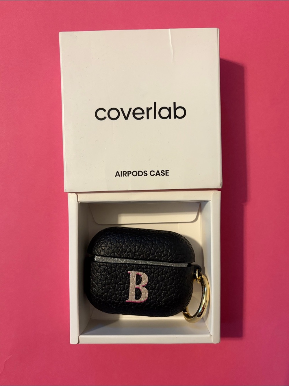 Coverlab Black AirPods Pro Case with Gold Ring and Pink-Trim B Initial Monogram